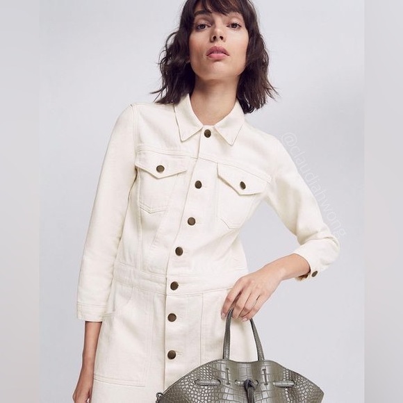 New GWYN Natural Jean Jacket Dress in Beige - Picture 3 of 14